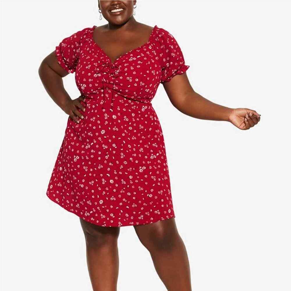 City Chic NWT Blossom Rain Red Liberty Floral Smocked Dress Womens Size XXL/24